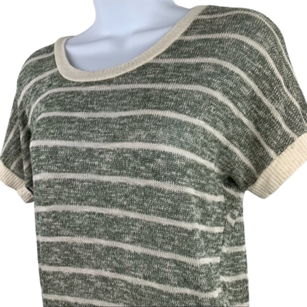Forever 21 Greenish Gray Ivory Striped Knitted Short Sleeve Top